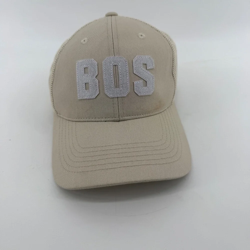 View Boston‎ BOS Tan Mesh Trucker Hat Snapback Baseball Cap Beige Mens OSFM